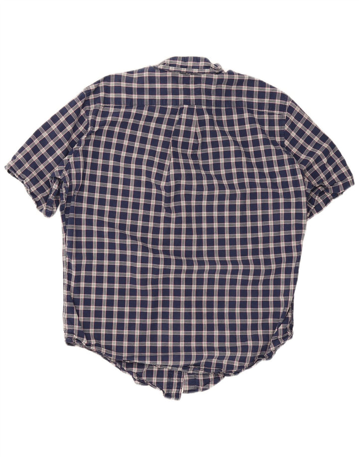 Nautica Mens Short Sleeve Regular Fit Shirt Medium Navy Blue Check Cotton