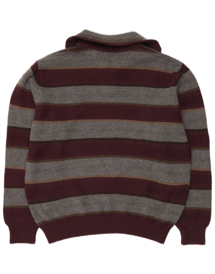 IL GRANCHIO Womens Zip Neck Jumper Sweater UK 18 XL Burgundy Striped