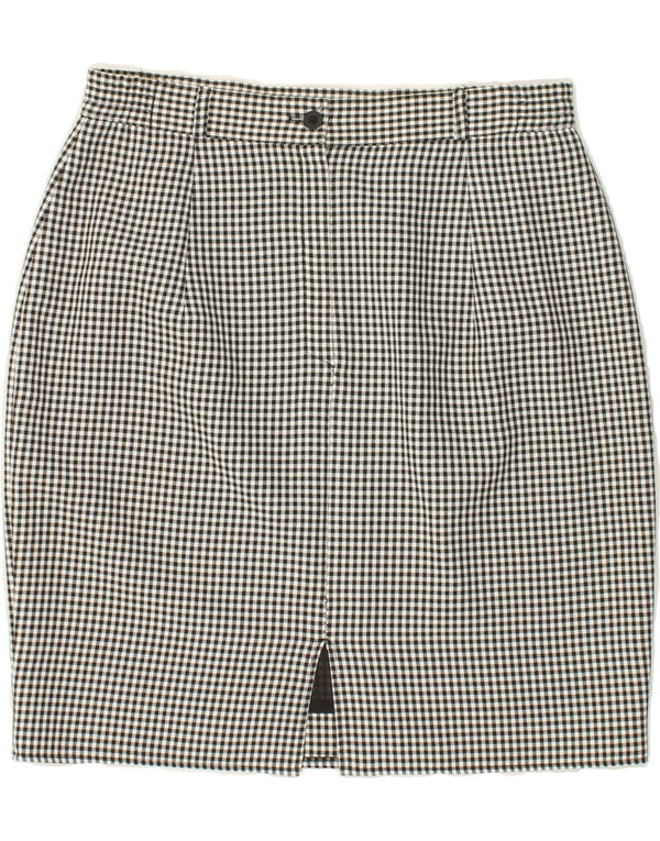 VINTAGE Womens High Waist Pencil Skirt UK 18 XL W30 Grey Gingham Polyester