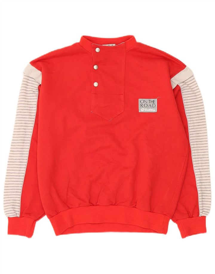 Lotto Mens Button Neck Jumper Sweater Small Red Colourblock Cotton