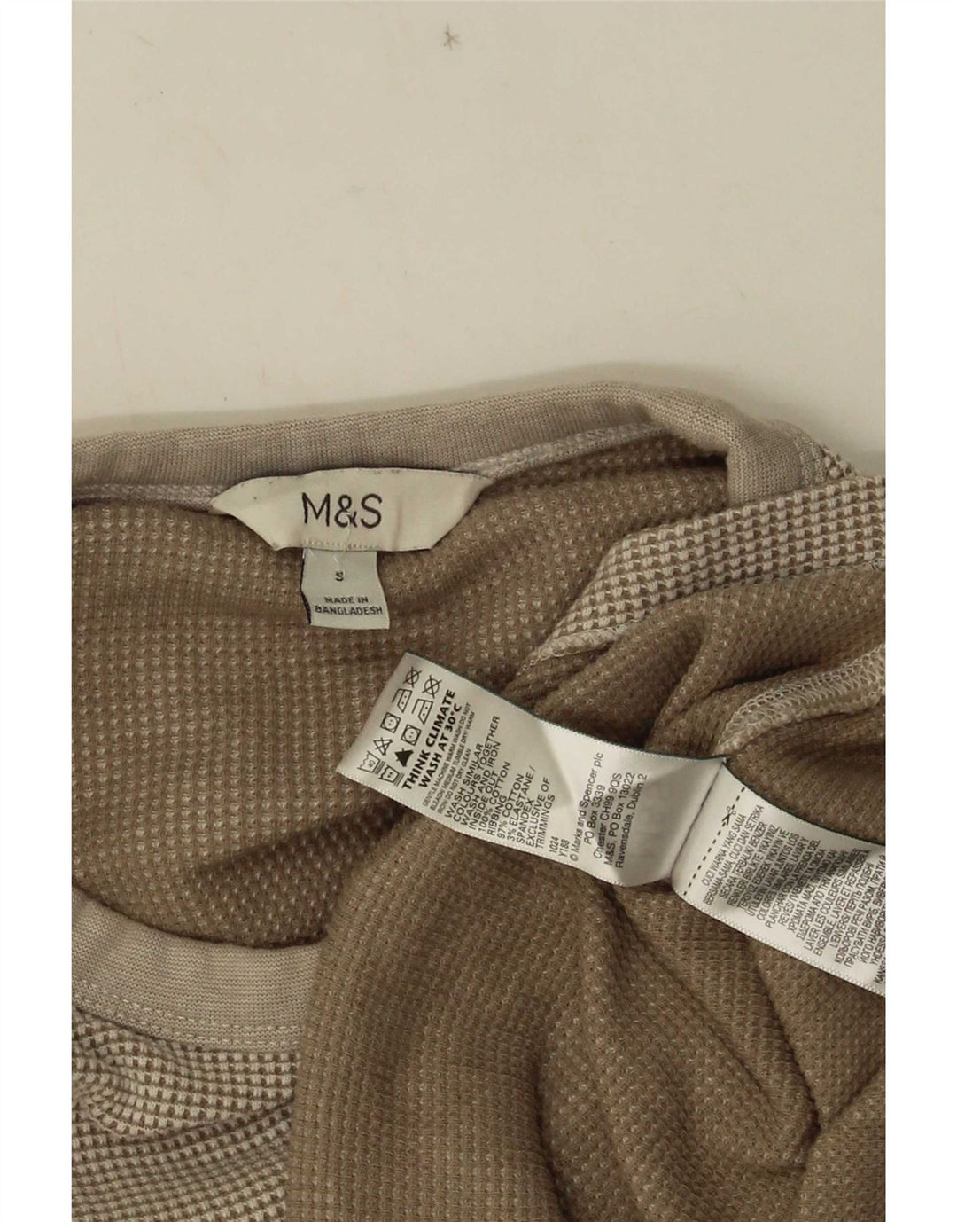 Marks & Spencer Mens Top Long Sleeve Medium Beige Cotton