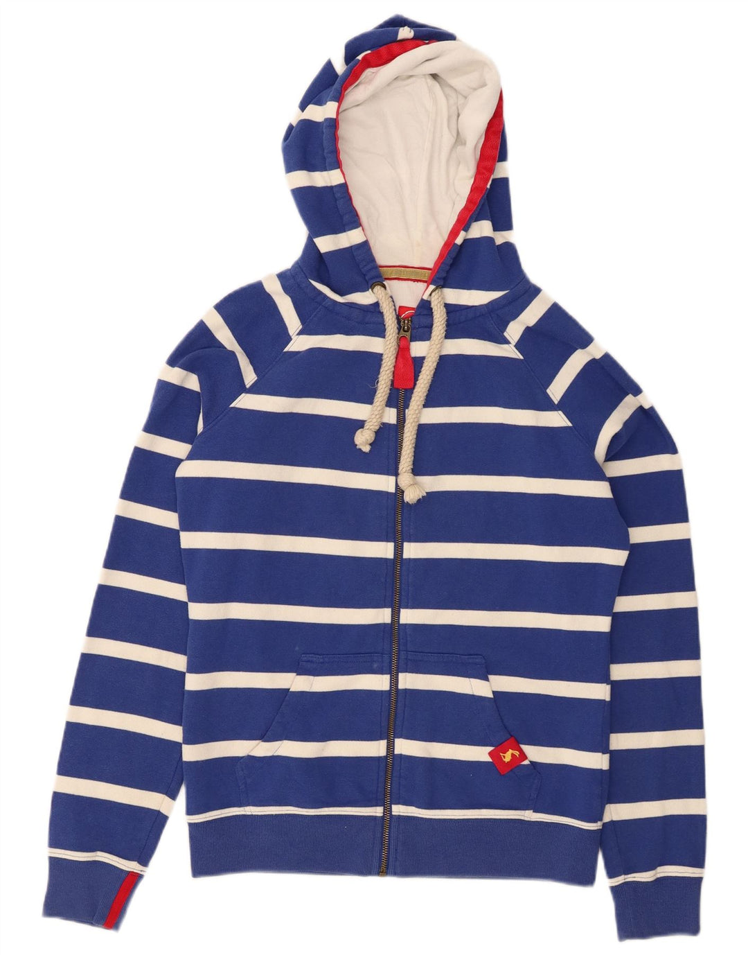 JOULES Womens Zip Hoodie Sweater UK 10 Small Blue Striped Cotton