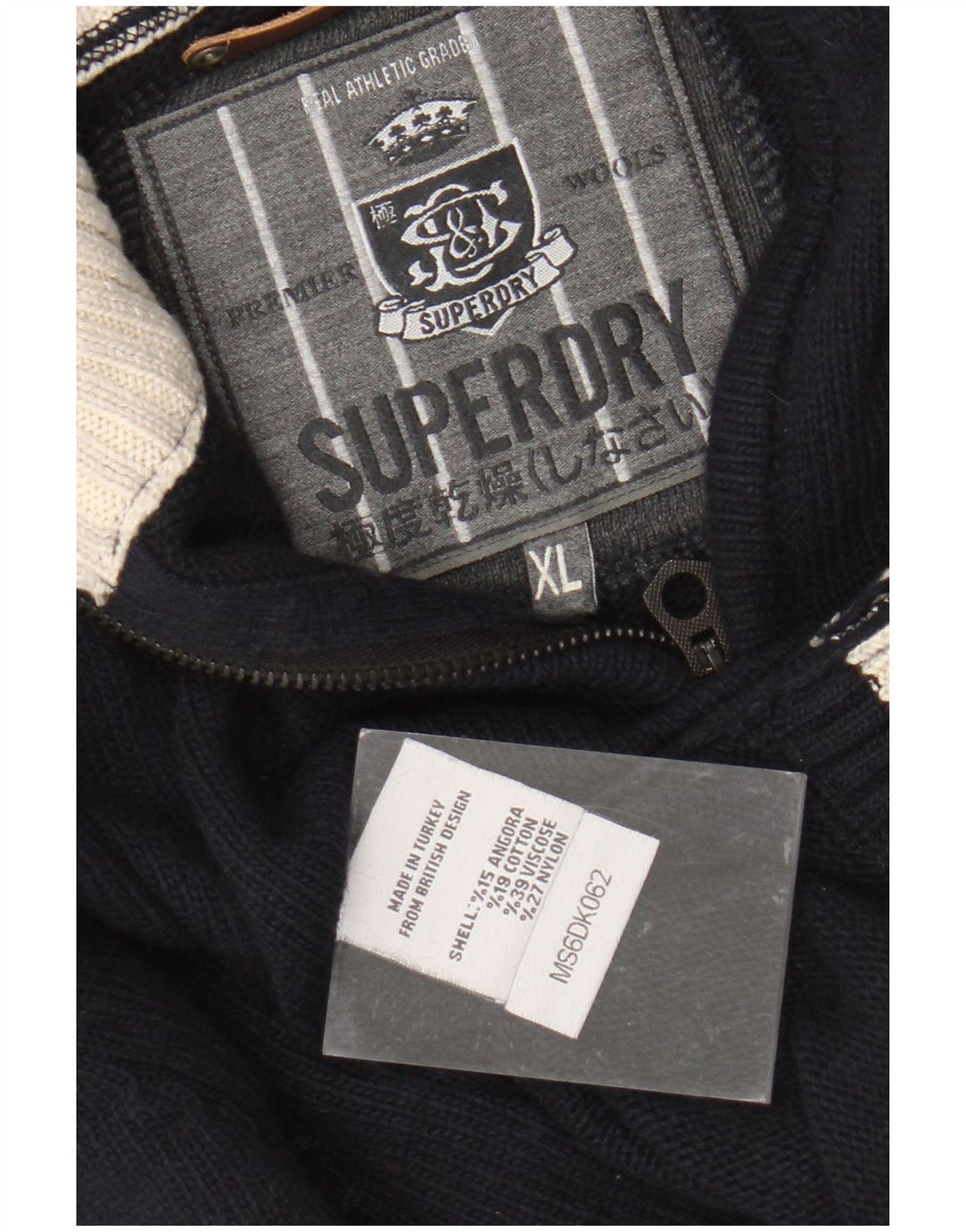 SUPERDRY Mens Zip Neck Jumper Sweater XL Navy Blue Viscose