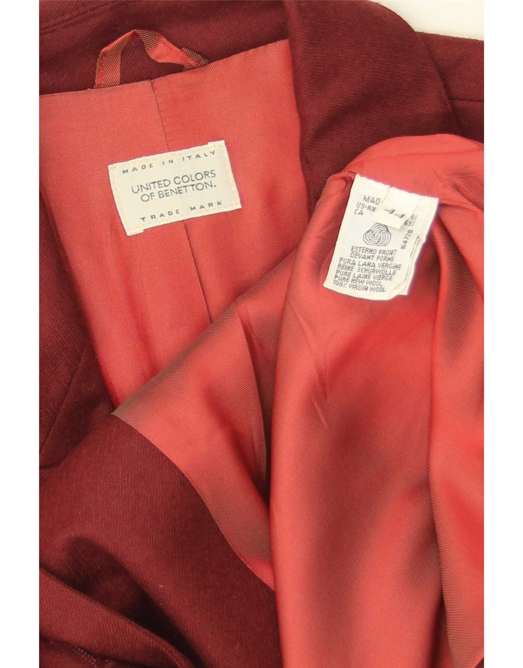 Benetton Womens Crop 2 Button Blazer Jacket IT 44 Medium Burgundy Wool