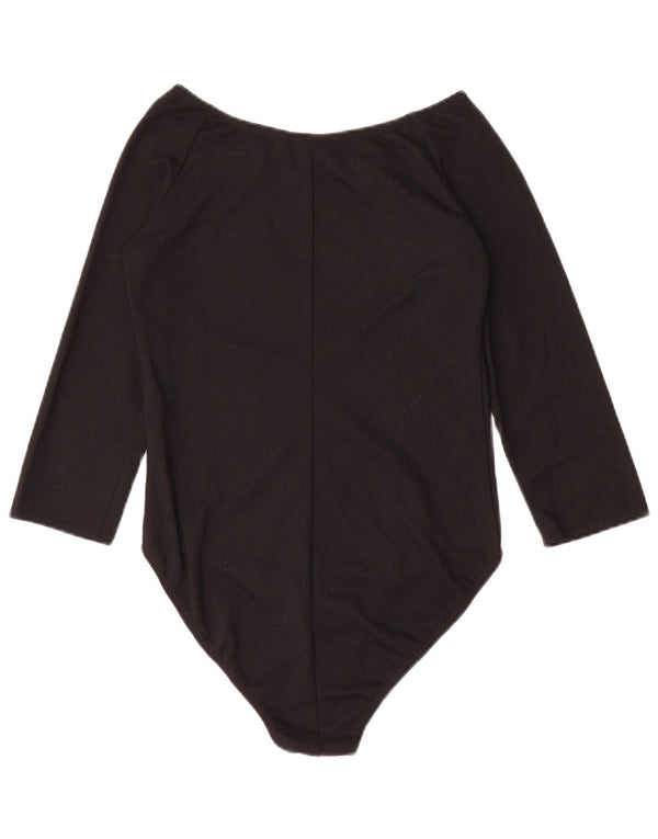 Zara Womens 3/4 Sleeve Bodysuit UK 12 Medium Black Polyester