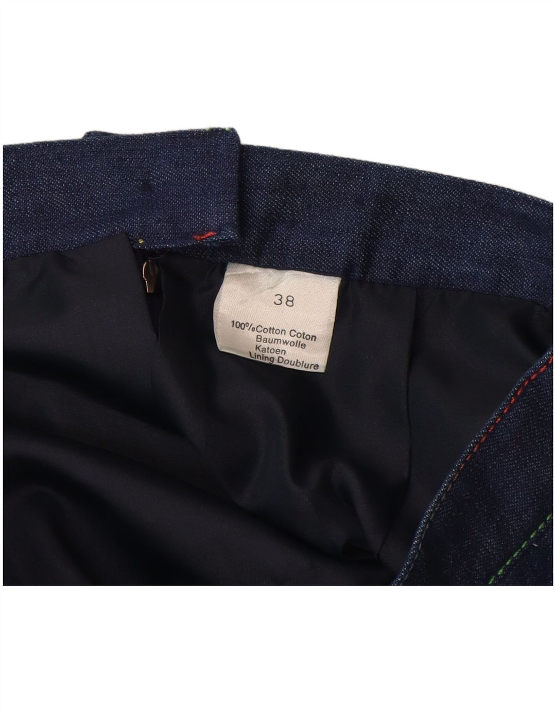 VINTAGE Womens High Waist Denim Skirt EU 38 Medium W26  Navy Blue Cotton