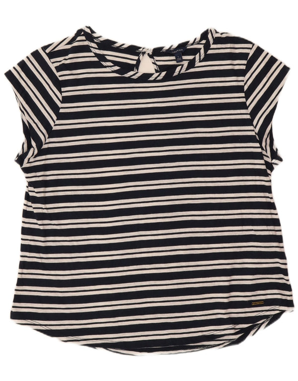 Nautica Womens T-Shirt Top UK 14 Large Navy Blue Striped Cotton