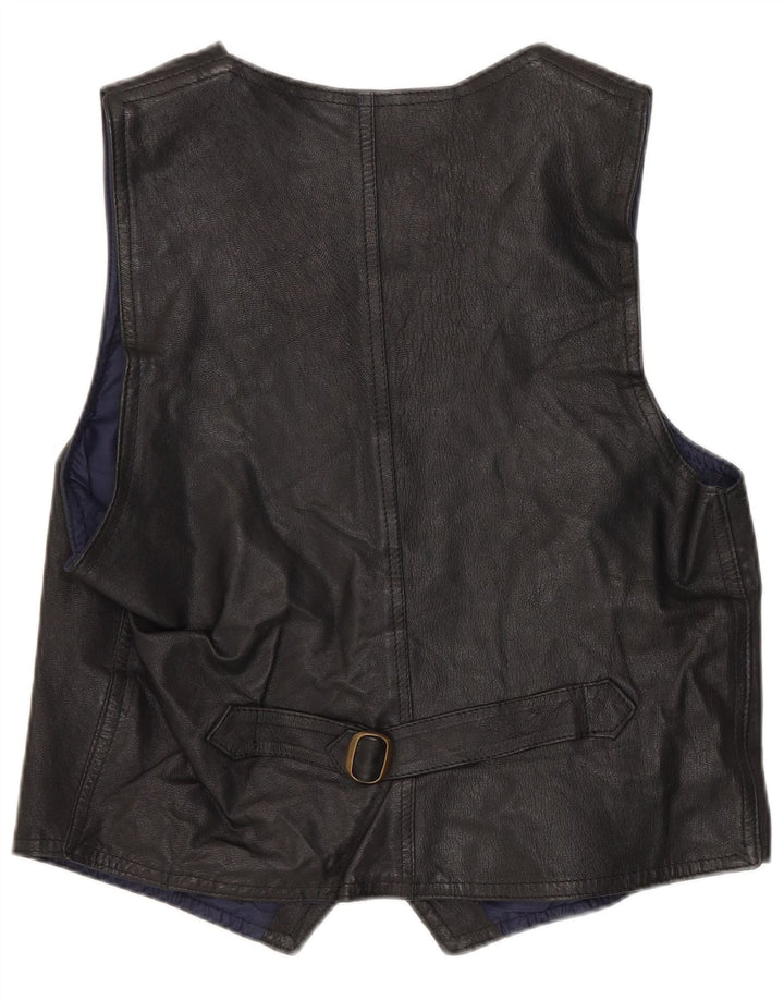 Vintage Mens Leather Waistcoat Medium Black Leather