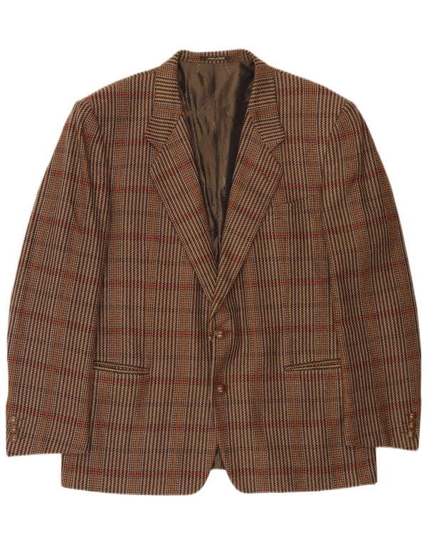 Yves Saint Laurent Mens 2 Button Blazer Jacket IT 56 3XL Brown Check Wool