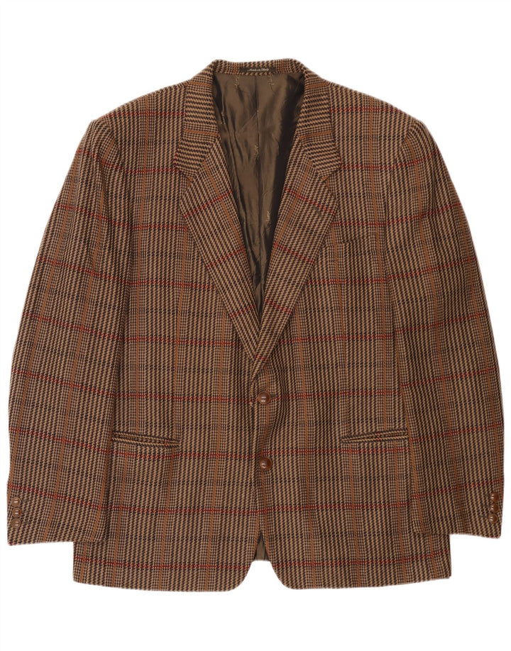 Yves Saint Laurent Mens 2 Button Blazer Jacket IT 56 3XL Brown Check Wool