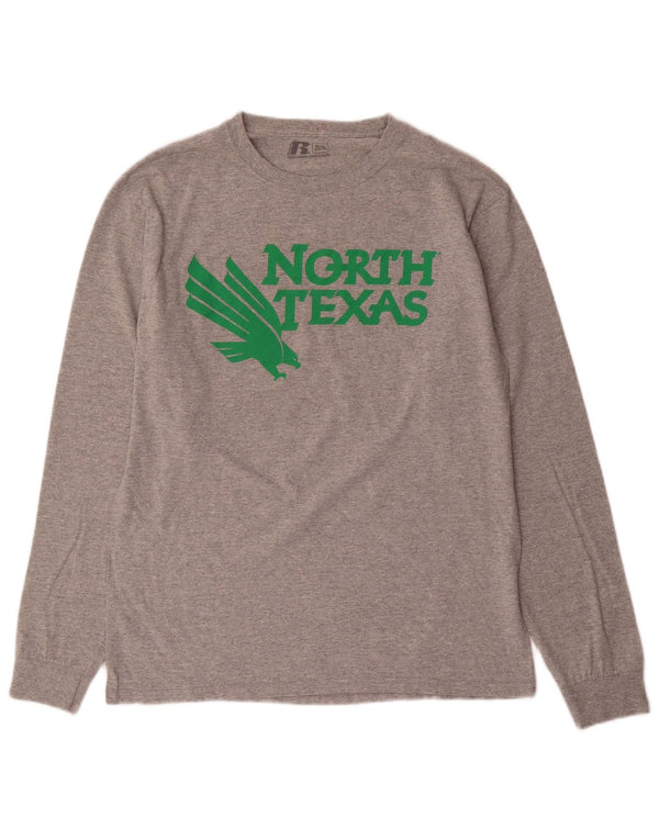 Russell Athletic Mens Graphic Top Long Sleeve UK 38/40 Medium Grey Cotton