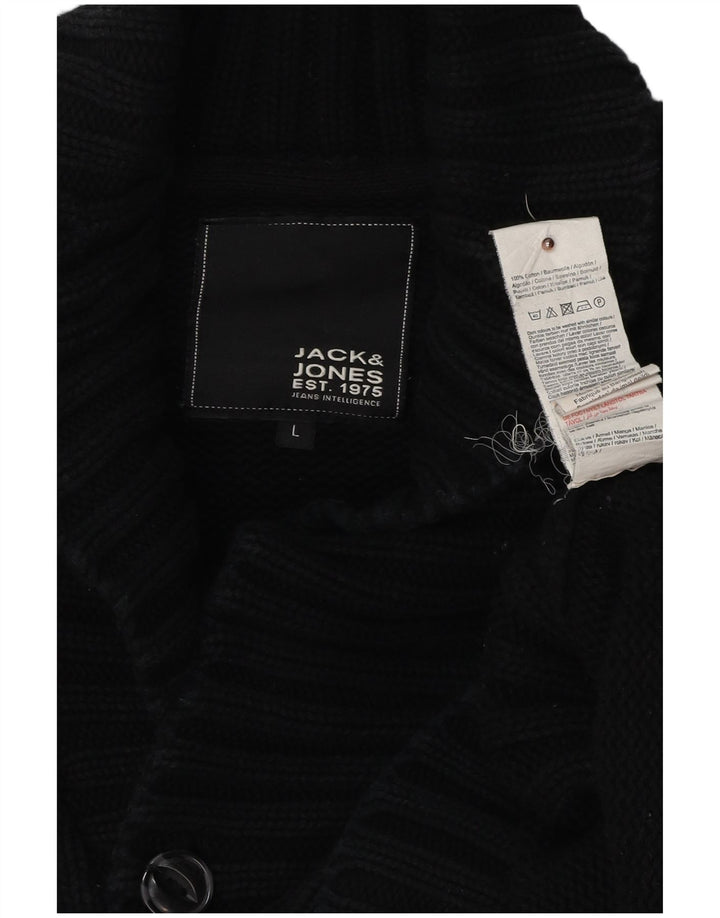 JACK & JONES Mens Cardigan Sweater Large Black Cotton
