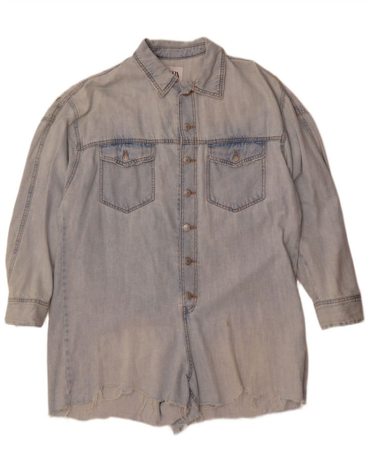 Zara Womens Oversized Denim Playsuit UK 16 Large Blue Cotton