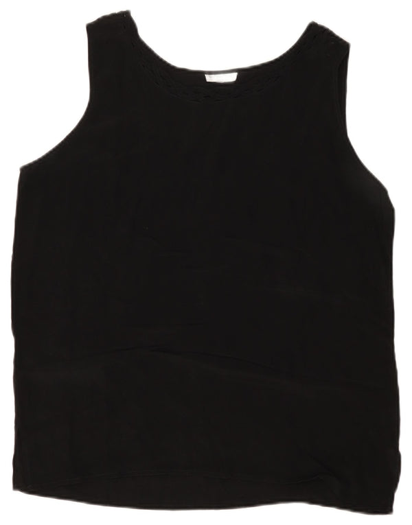 VINTAGE Womens Sleeveless Blouse Top UK 14 Medium Black Silk