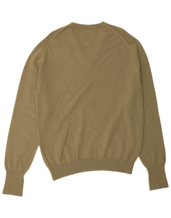 BALLANTYNE Mens V-Neck Jumper Sweater IT 46 Small Khaki Wool