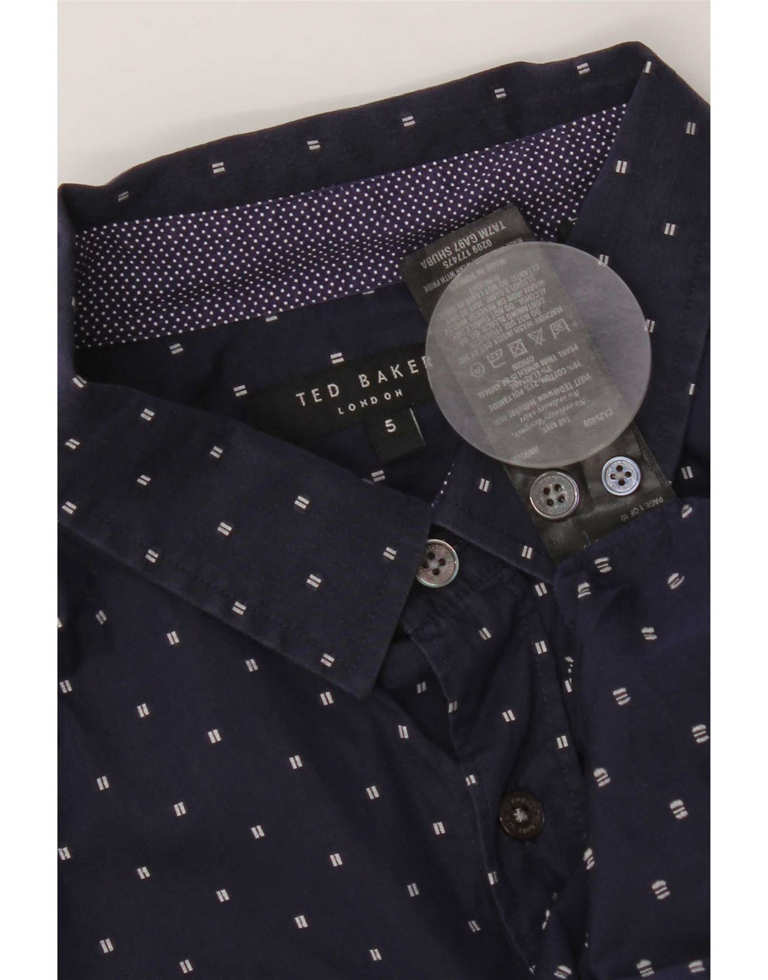 Ted Baker Mens Shirt Size 5 XL Navy Blue Spotted Cotton