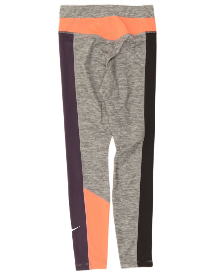 Nike Womens Dri Fit Leggings UK 10 Small  Grey Colourblock Polyester