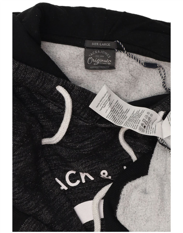 JACK & JONES Mens Graphic Hoodie Jumper Large Grey Flecked Polyester