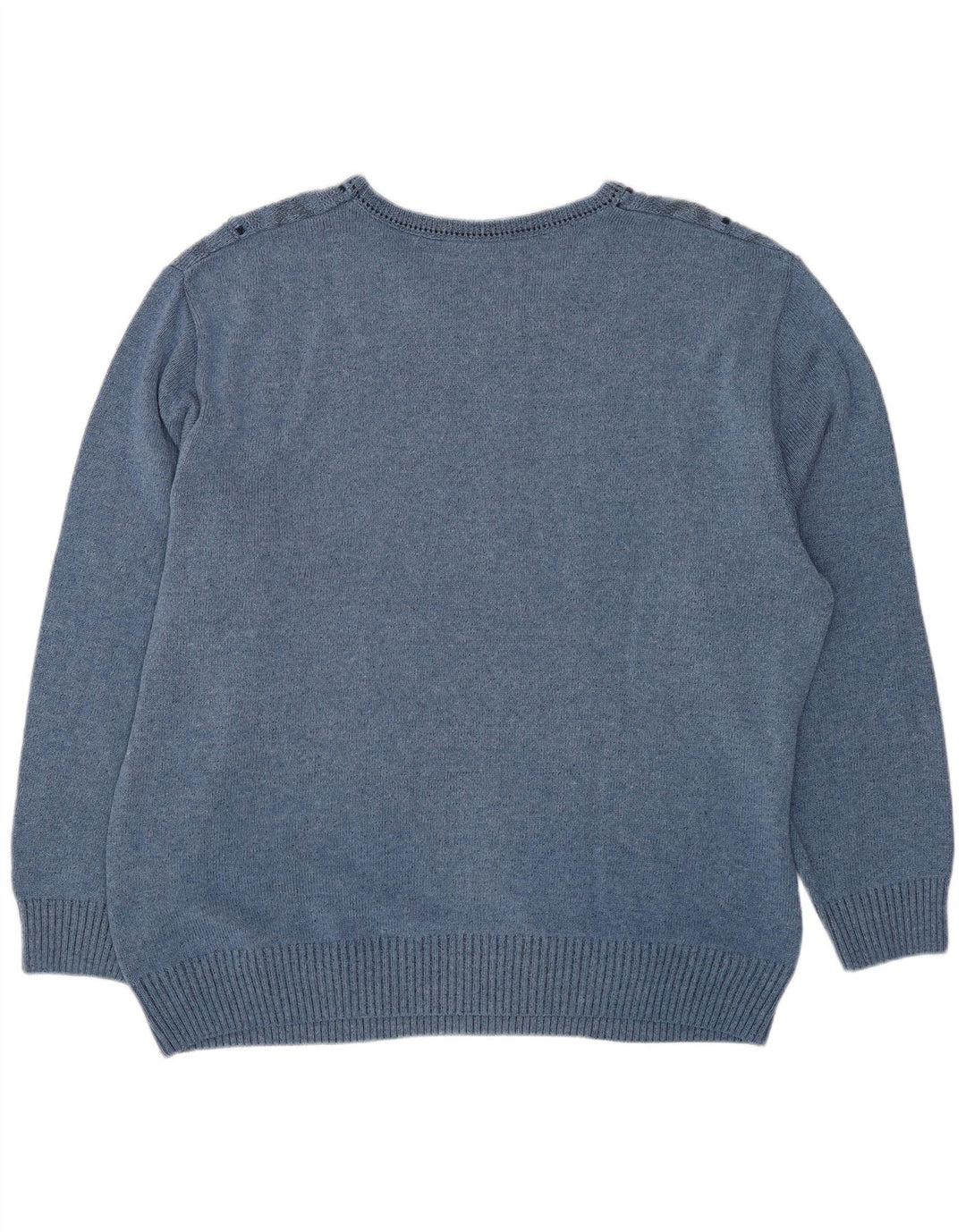 VINTAGE Mens V-Neck Jumper Sweater UK 44 XL Blue Geometric Cotton