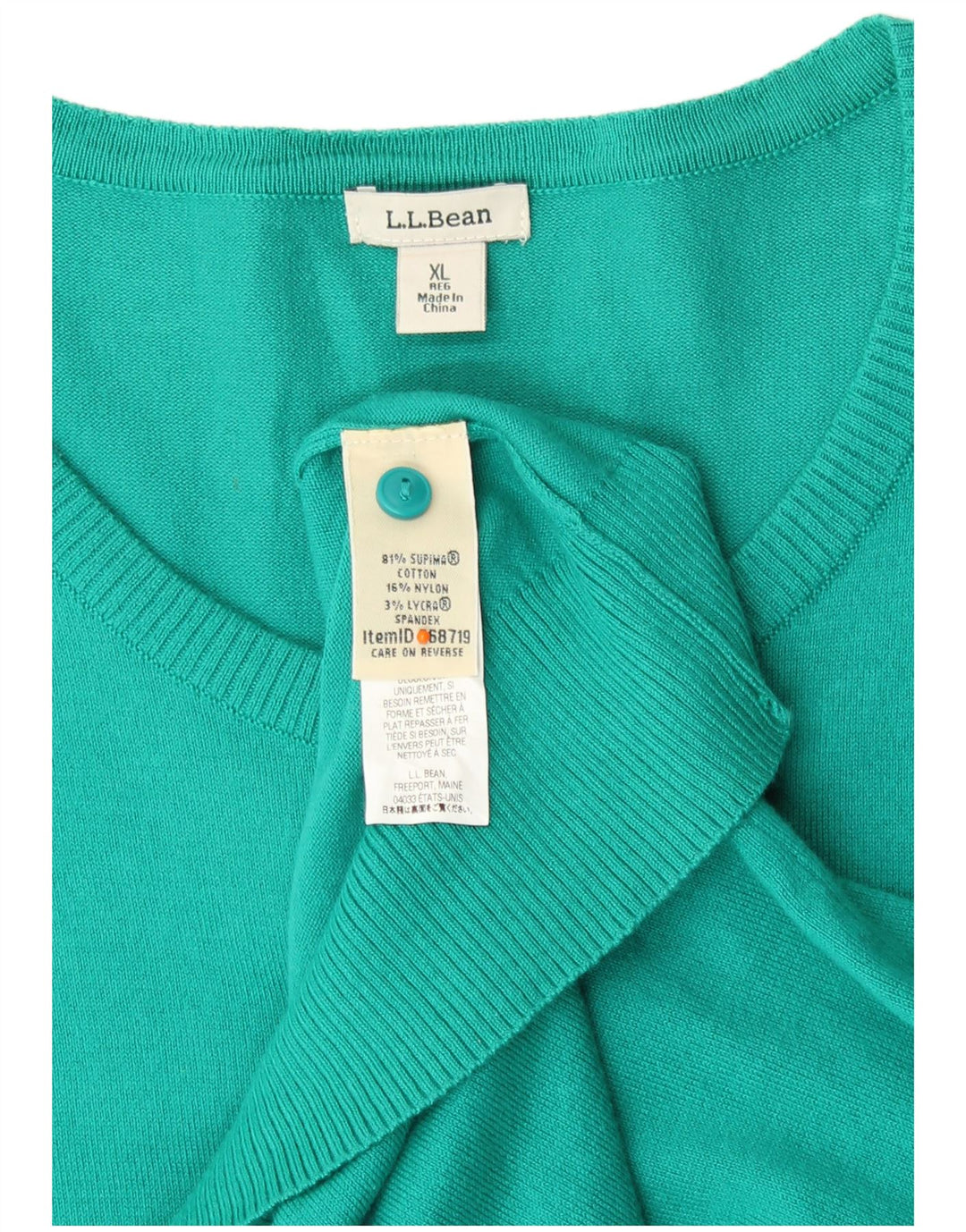 L.L.BEAN Womens Cardigan Sweater UK 18 XL Turquoise Cotton