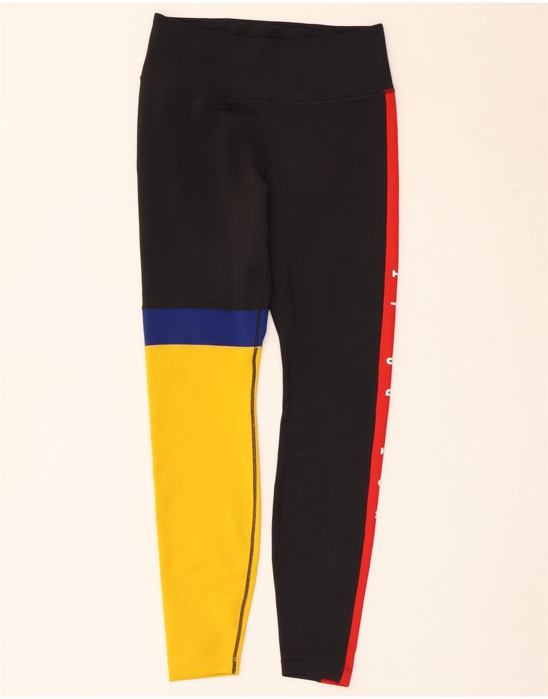 Nike Womens Dri Fit Graphic Leggings UK 10 Small  Black Colourblock