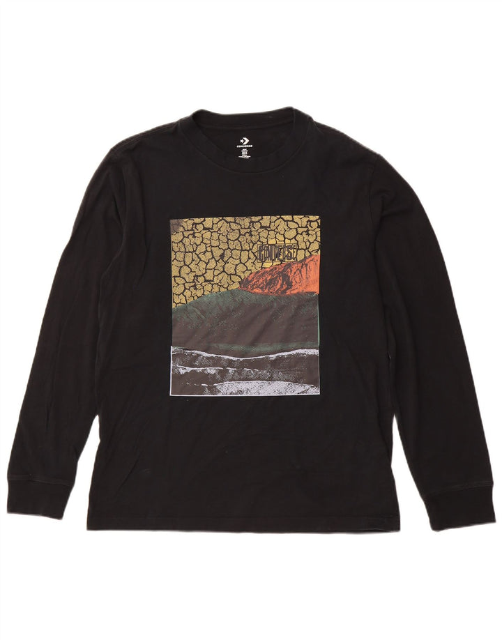 CONVERSE Mens Graphic Top Long Sleeve Medium Black Cotton