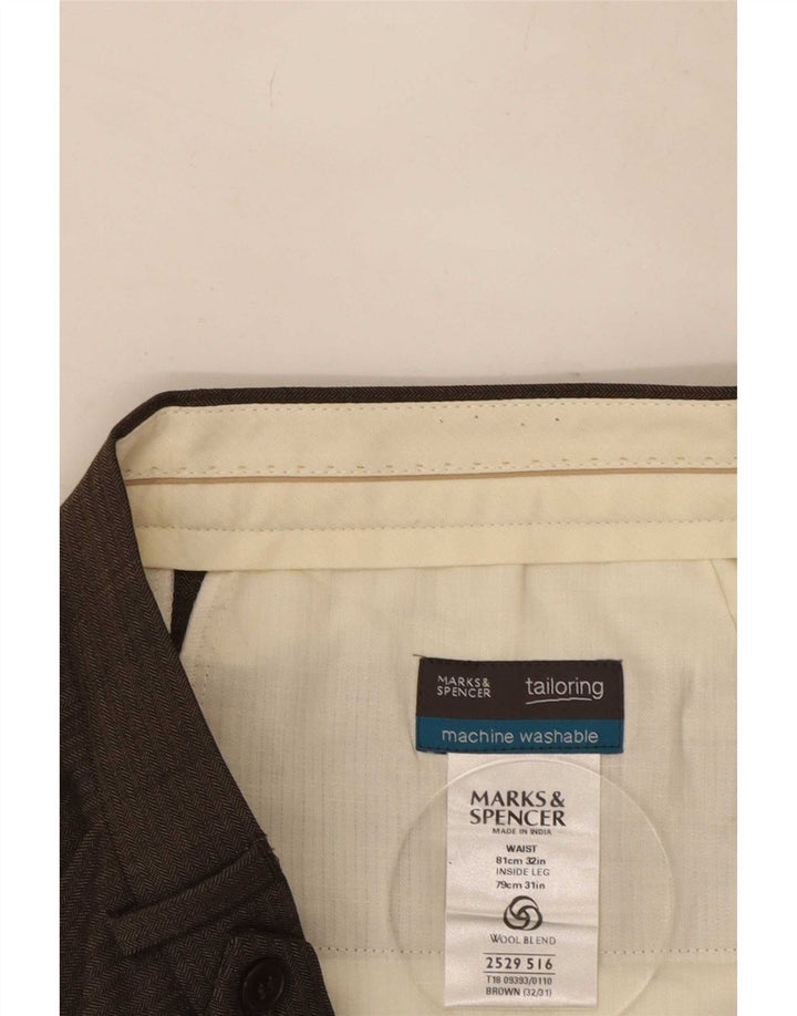 Marks & Spencer Mens Pegged Suit Trousers W32 L31 Brown Polyester