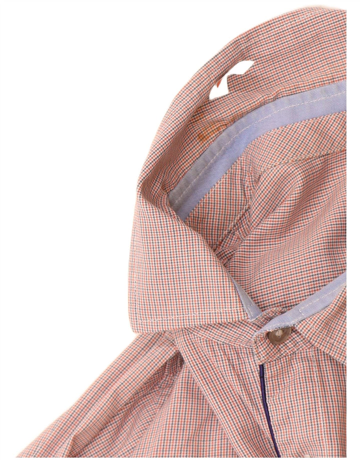 Hugo Boss Mens Checked  Slim Fit Shirt Large Orange Houndstooth Cotton