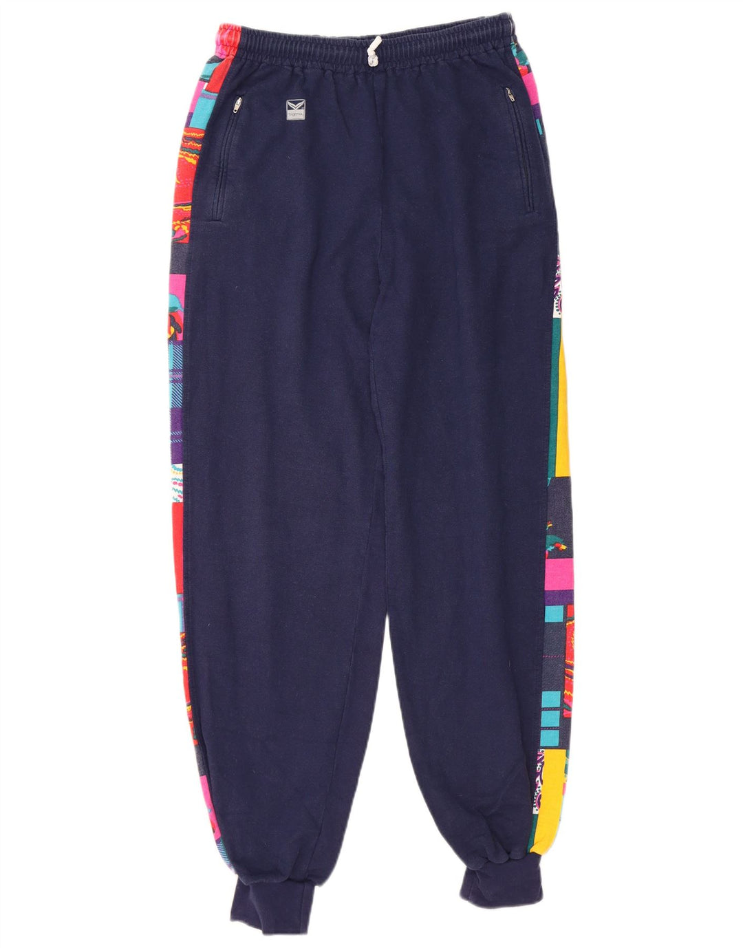 TRIGEMA Womens Full Tracksuit UK 14 Medium  Navy Blue Patchwork Cotton