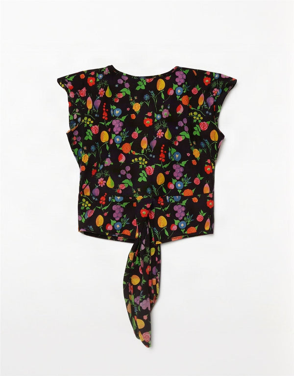 Vintage Womens Crop Wrap Cardigan Top UK 14 Medium Black Floral