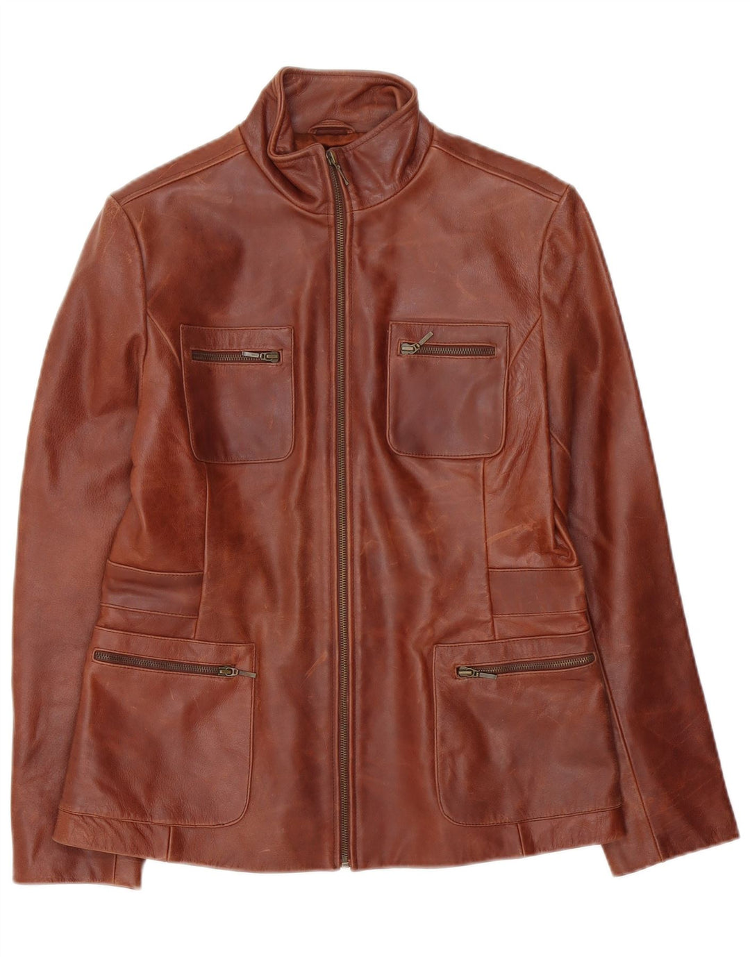 Principles Womens Leather Jacket UK 14 Medium Brown