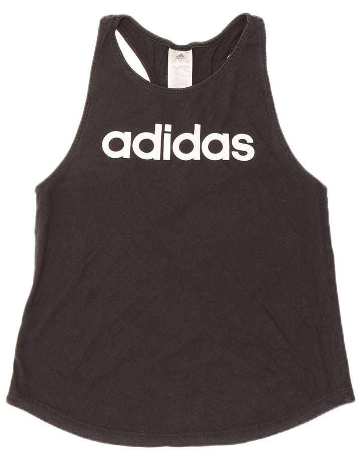 ADIDAS Womens Graphic Vest Top UK 12/14 Medium Black Cotton