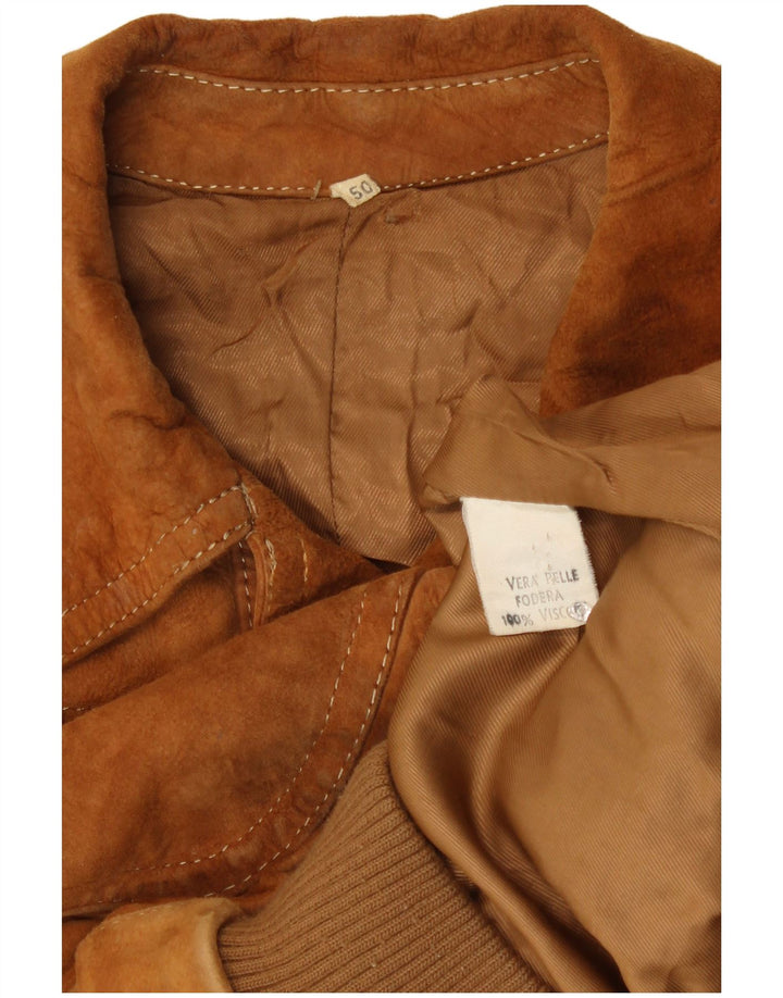 Vintage Womens Bomber Suede Jacket IT 50 Large Brown Leather