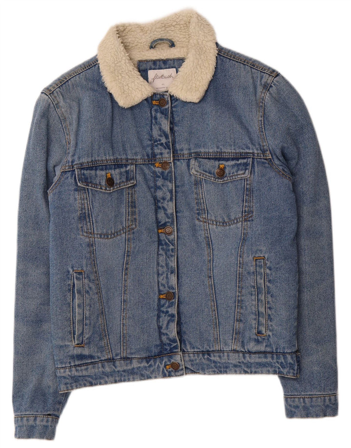 Flatbush Womens Oversized Sherpa Denim Jacket UK 10 Small Blue Polyester