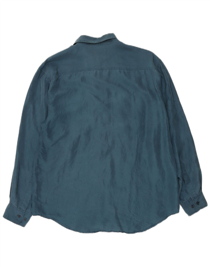 Whitby Mens Shirt Medium Blue Silk