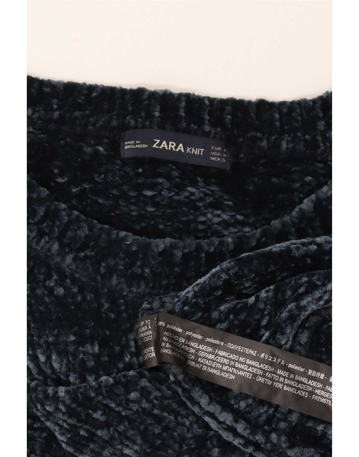 Zara Womens Oversized Crew Neck Jumper Sweater UK 14 Medium Navy Blue