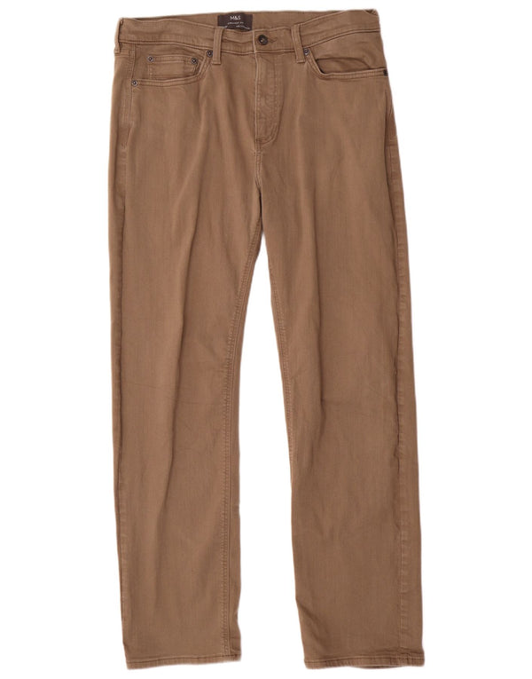 Marks & Spencer Mens Straight Casual Trousers W34 L31 Beige