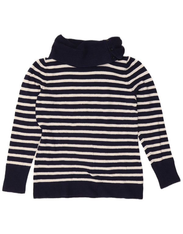 Gap Womens Roll Neck Jumper Sweater UK 16 Large Navy Blue Striped Cotton