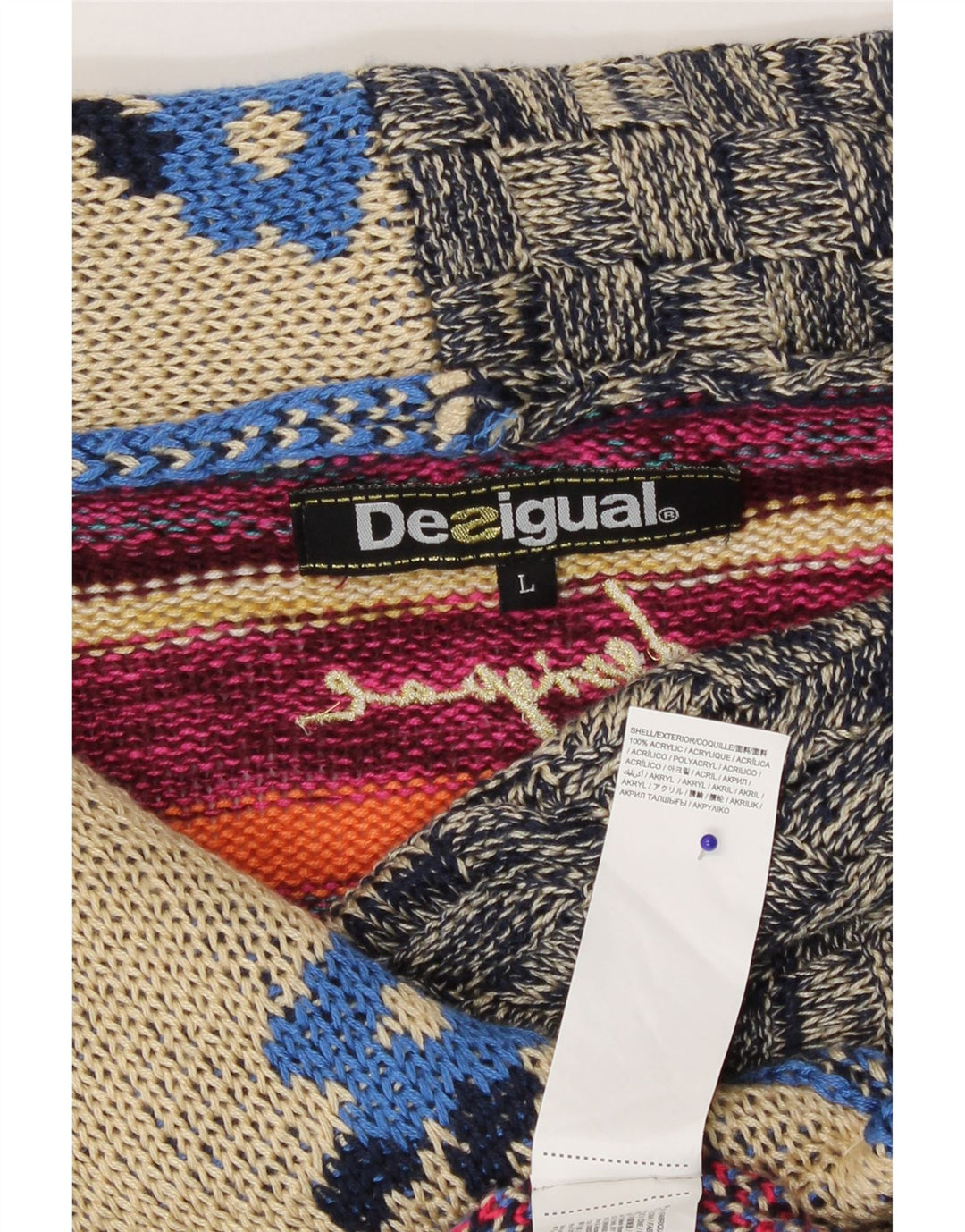 Desigual Womens Cardigan Sweater UK 14 Large Multicoloured Patchwork
