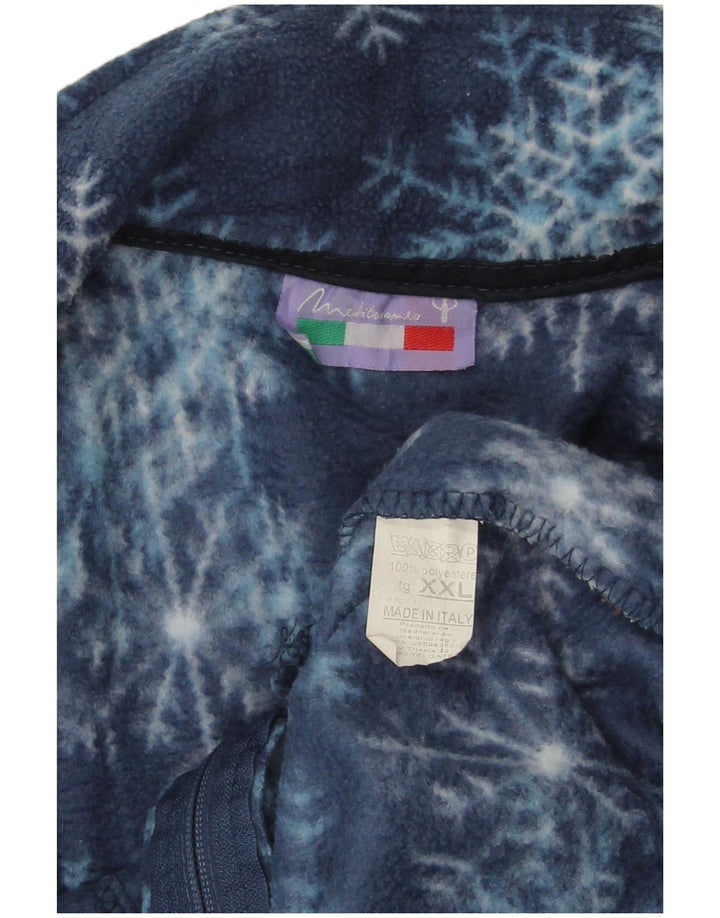 VINTAGE Womens Fleece Jacket UK 20 2XL Navy Blue Fair Isle Polyester