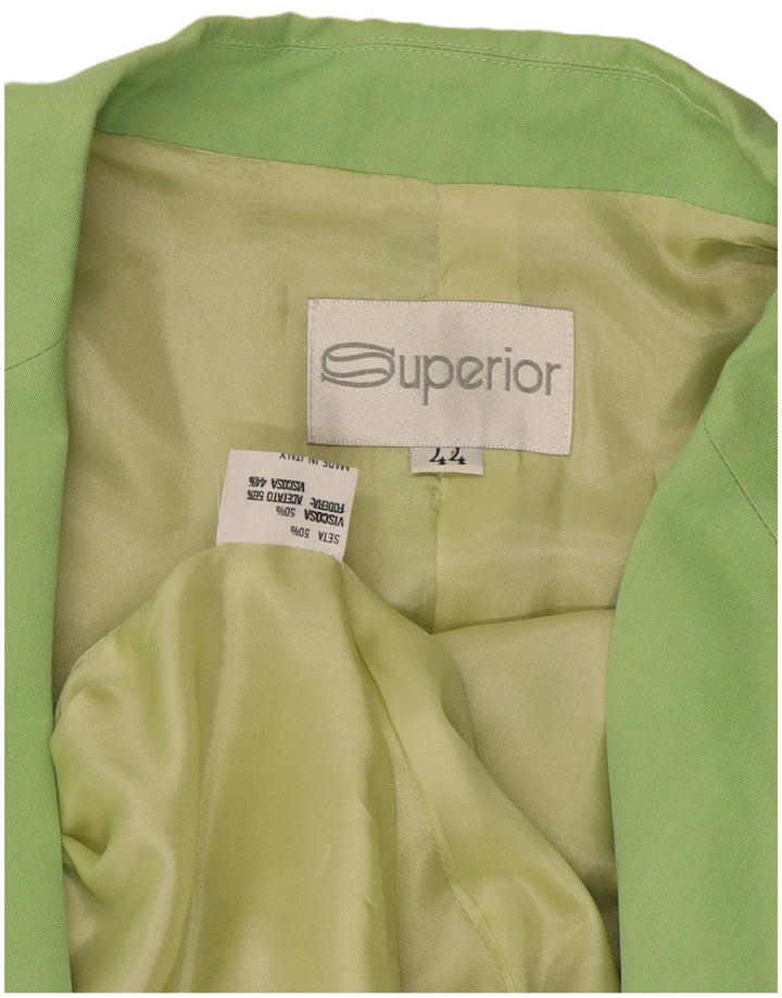 SUPERIOR Womens Double Breasted Blazer Jacket IT 44 Medium Green Silk