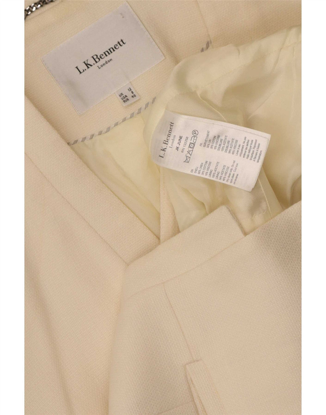 L.K. Bennett Womens 3/4 Sleeve Blazer Jacket UK 12 Medium  Beige Linen