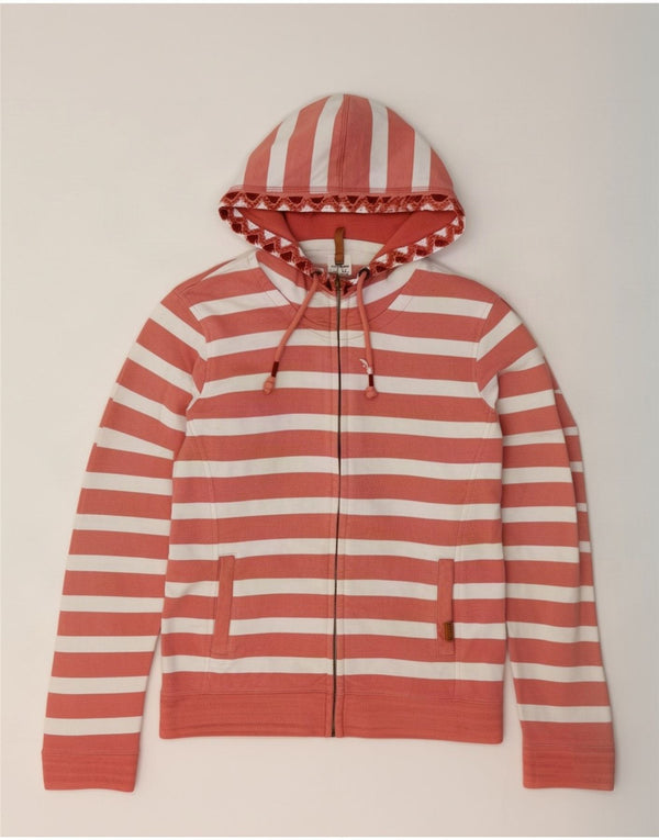 Fat Face Womens Zip Hoodie Sweater UK 10 Small Pink Striped Cotton