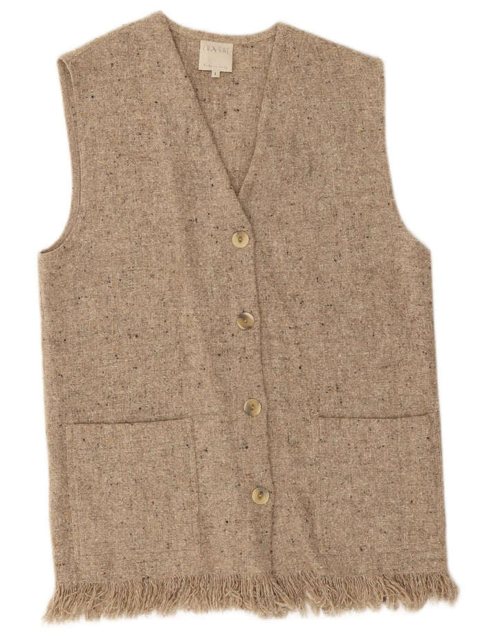 Vintage Womens Sleeveless Cardigan Sweater UK 14 Medium Grey Flecked Wool