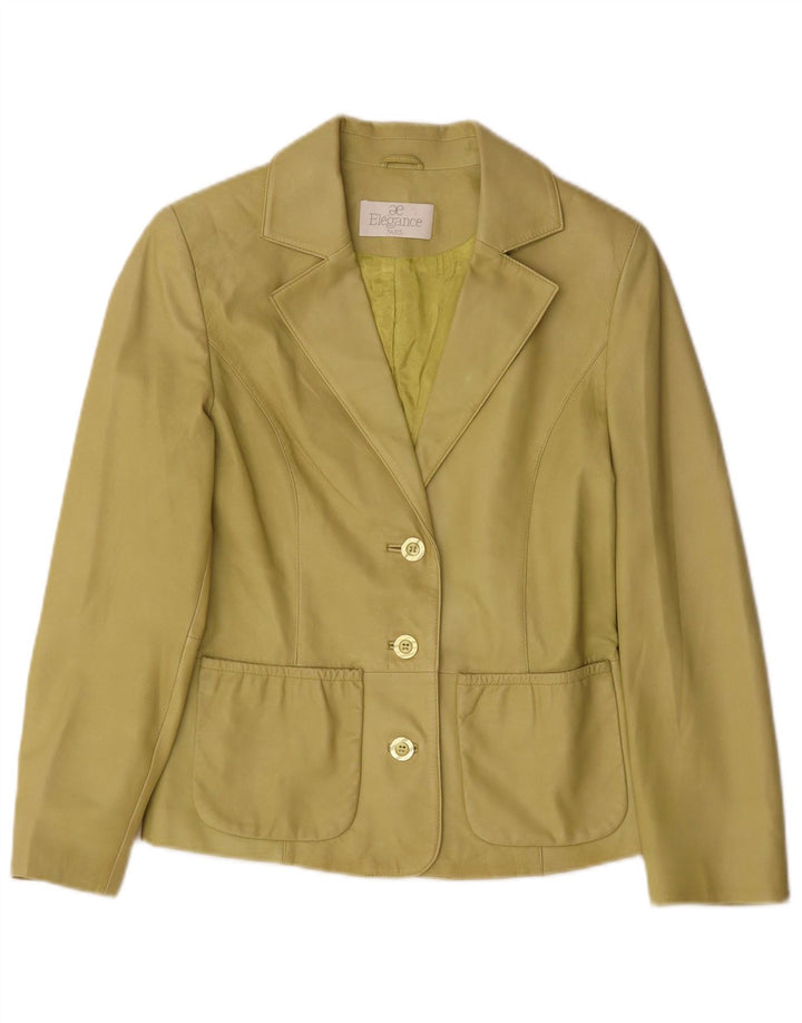 Elegance Womens 3 Button Leather Blazer Jacket UK 10 Small  Green Leather