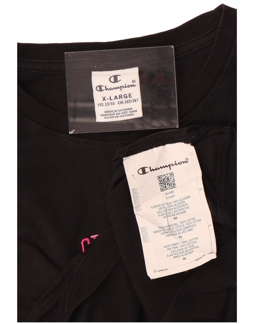 CHAMPION Girls T-Shirt Top 13-14 Years XL Black Cotton