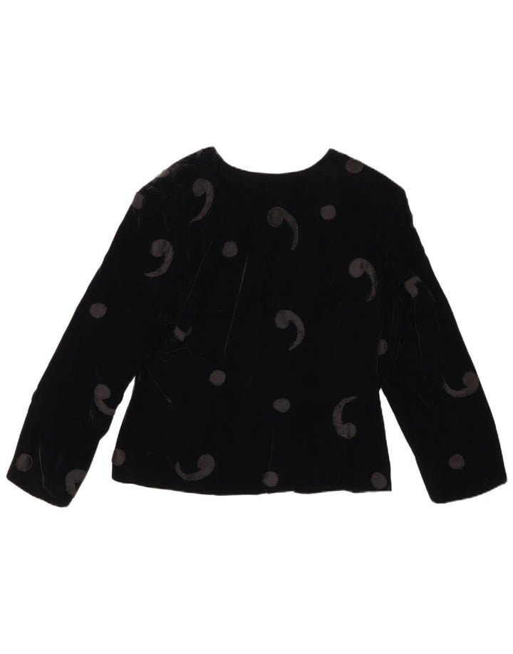 VINTAGE Womens 5 Button Velvet Blazer Jacket UK 12 Medium Black Paisley