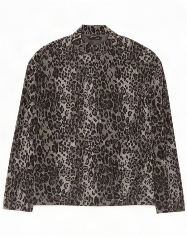 Marks & Spencer Womens Top Long Sleeve UK 8 Small Grey Animal Print
