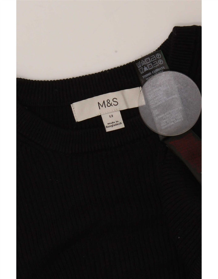 Marks & Spencer Womens Top Long Sleeve UK 12 Medium Black Viscose