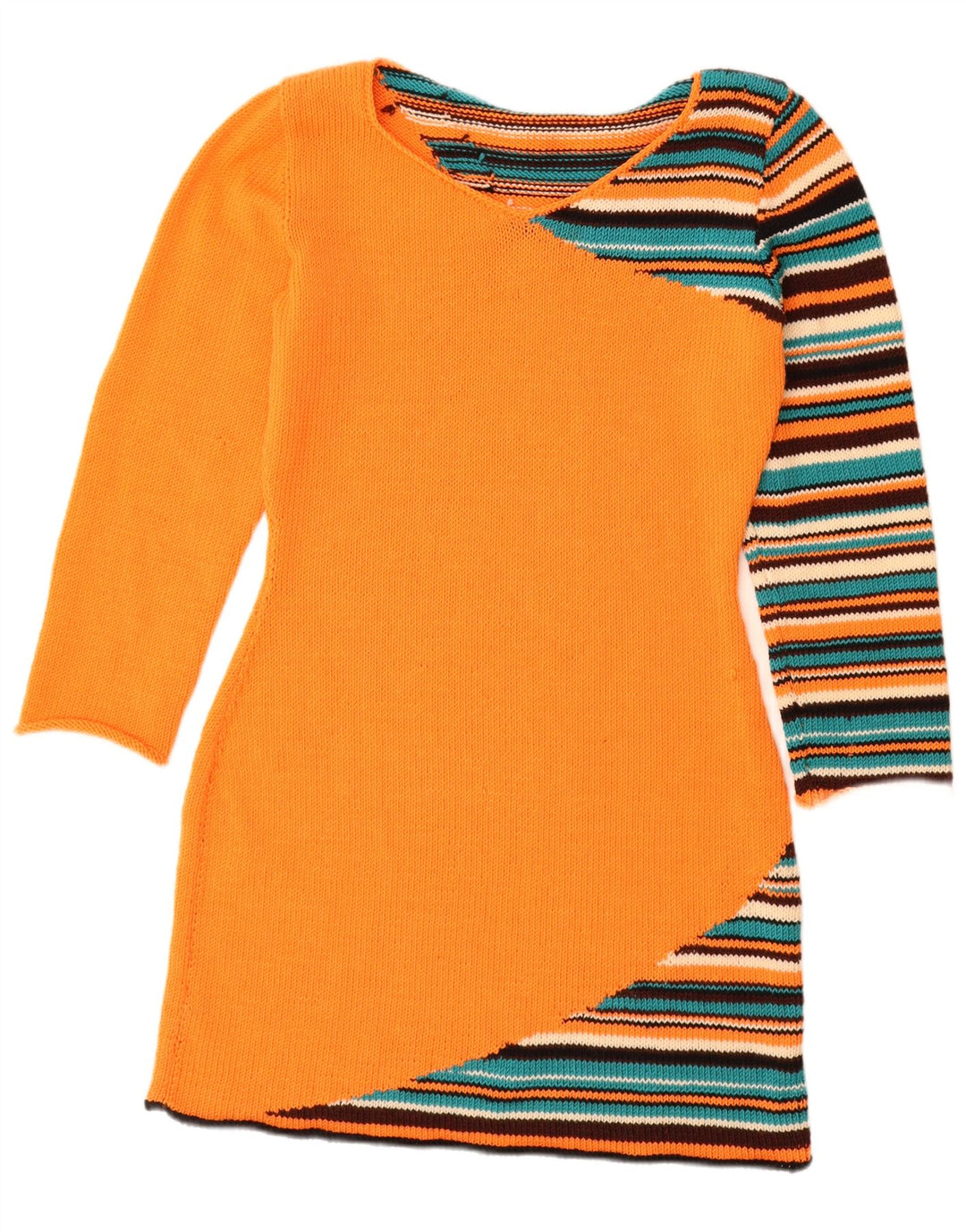 VINTAGE Womens Jumper Dress UK 12 Medium Orange Striped
